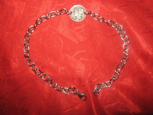 Vintage USA Stainless Steel Mercury Dime Silver Coin Ankle Bracelet Anklet