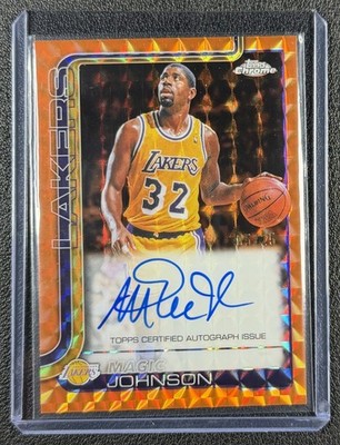 MAGIC JOHNSON 2025-26 TOPPS CHROME UPDATE AUTO ORANGE GEOMETRIC REFRACTOR 5/25