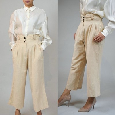 HOUSE OF SUNNY PLEATED WIDE LINEN PANTS - BEIGE Size US 2