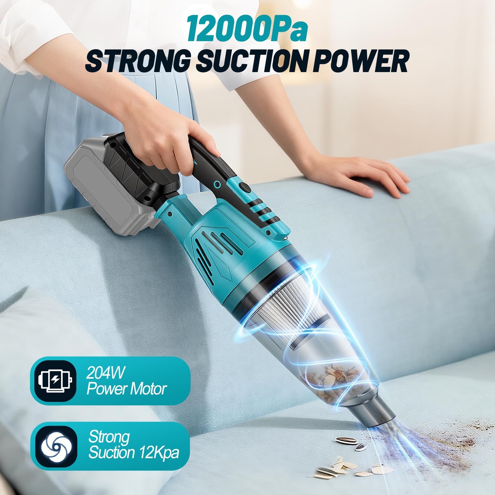 Cordless Vacuum Cleaner with Makita 18V Battery, Handheld Battery Powered Vac...