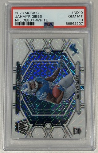 2023 Panini Mosaic Jahmyr Gibbs NFL Debut White Prizm /25 PSA 10 RC Lions POP?