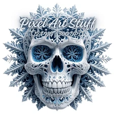 12 PNG Frosted Ice Skull Clipart, Dark Fantasy, Christmas Gothic Sublimation