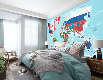 3D Flag World Map ZHUA11079 Wallpaper Wall Murals Removable Self-adhesive Ann