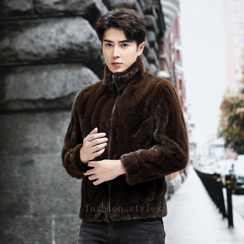 Winter Mens Stand Collar Short Faux Mink Fur Coat Jacket Zip