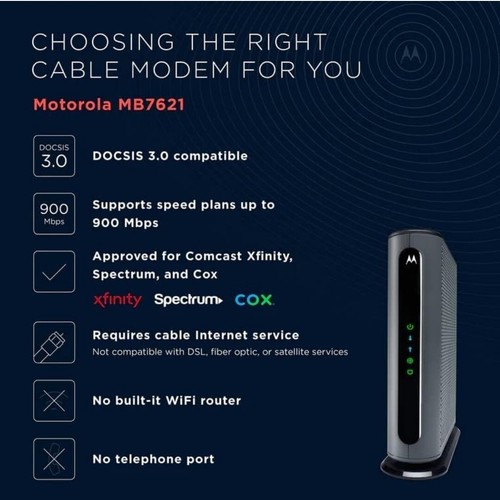 Motorola MB7621 Cable Modem | Pairs with Any WiFi Router | Approved by Comcast X - Picture 8 of 8