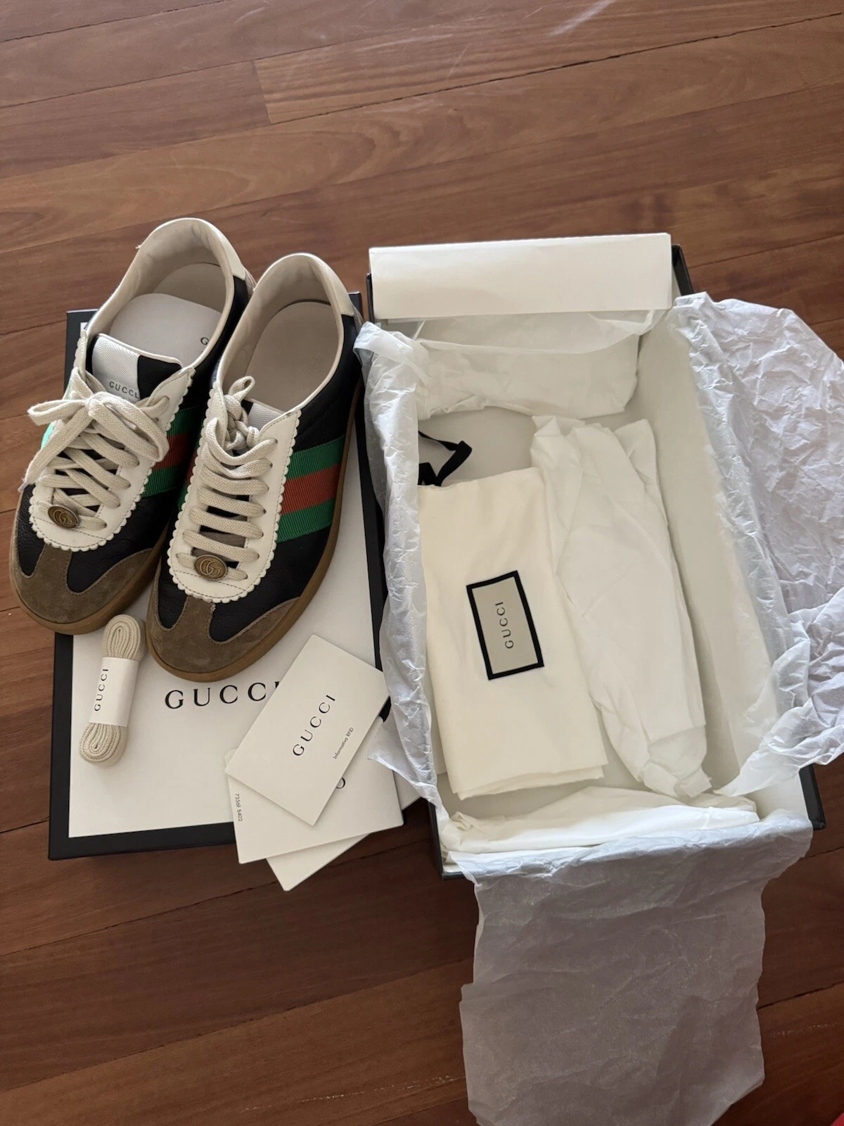 Baskets Gucci G74 Web Low Oatmeal GG Web cuir noir daim homme EU 38,5 US 6