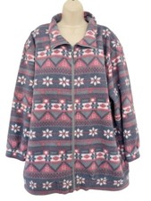 Vintage Haband Womens Sz 2x Blue-gray Pink Snowflake Fair Isle Fleece Zip Jacket