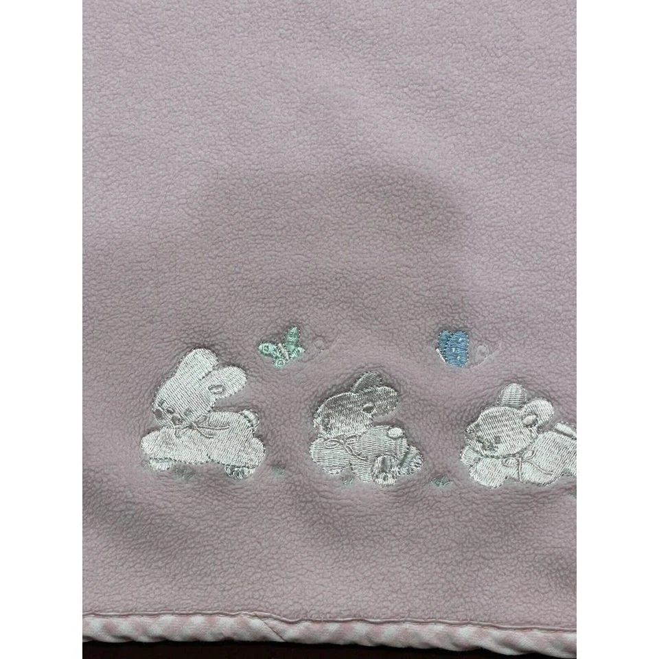 Vintage 90s KOALA BABY Pink Bunny Blanket Fleece Gingham Trim Toys R Us EUC - Image 3 of 4