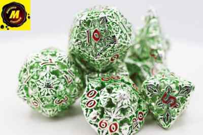 Fleur de Lis: Green - Hollow Metal RPG Dice Set -#FBG4228 - Dice
