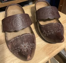 Pair of Hand Carved Wooden Clogs with Leather Strap
