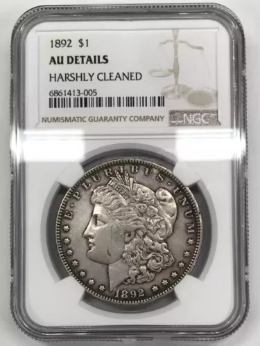 1892 P Morgan Silver Dollar NGC AU-Details (harshly cleaned)