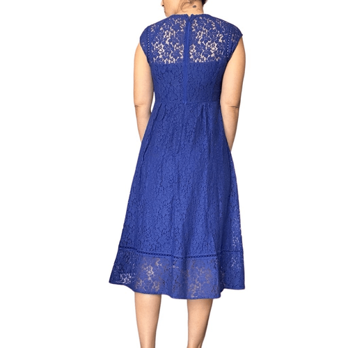 Rebecca Taylor Blue Lace Midi Dress Fit & Flare Women Size 4 Cocktail Party - Picture 3 of 7