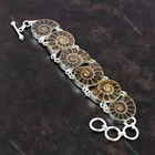 Gift For Women Chain Adjustable Bracelet 925 Silver Natural Ammonite Fossil