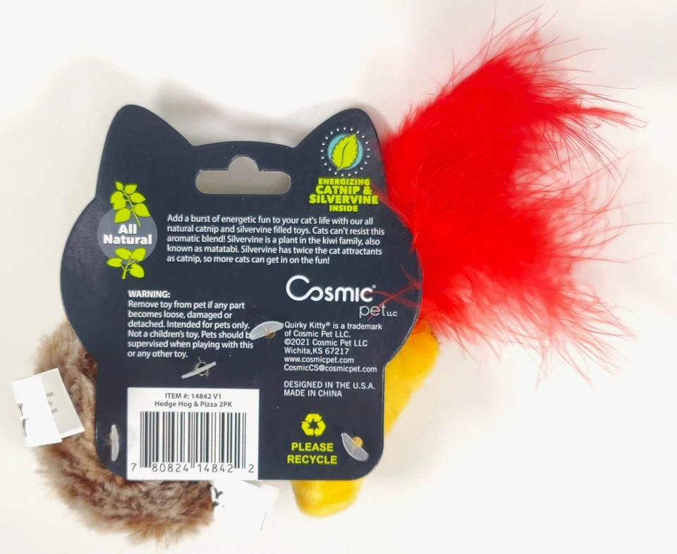 Set of 2 Quirky Kitty 2 packs Hedgehog & Pizza Catnip & Silvervine Cat Toy Pet - Image 4 of 4