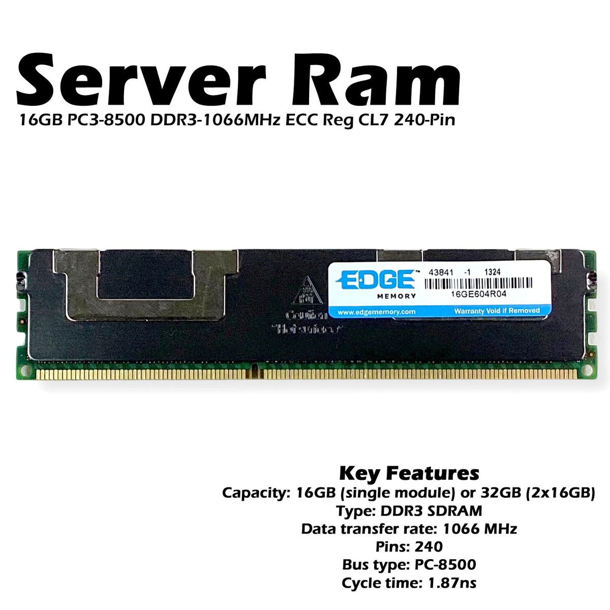 Edge 16GE604R04 16GB PC3-8500 DDR3-1066MHz ECC Reg CL7 240-Pin