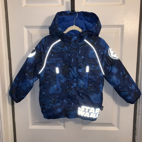 Disney Store Star Wars Hooded Full-Zip Puffer Coat Jacket Reflective Boys 4 Blue - Picture 2 of 24