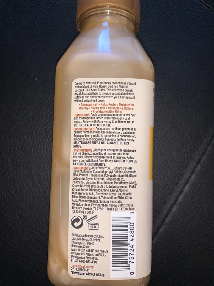 CREMA DE LA NATURALEZA~MIEL PURA~ CHAMPÚ HIDRATANTE DEFENSA SECA 12 OZ Foto 2 de 2