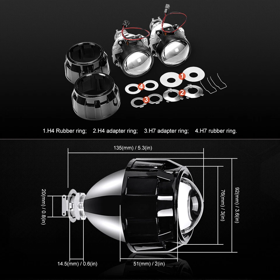2X RHD 2.5" Bi-Xenon HID Projector Lens Hi-Lo Beam Car Headlight Retrofit H4 H7 - Image 4 of 4