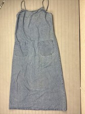 Ann Taylor Size M Womens Sun Dress Spagetti Straps Cotton Chambray Pockets