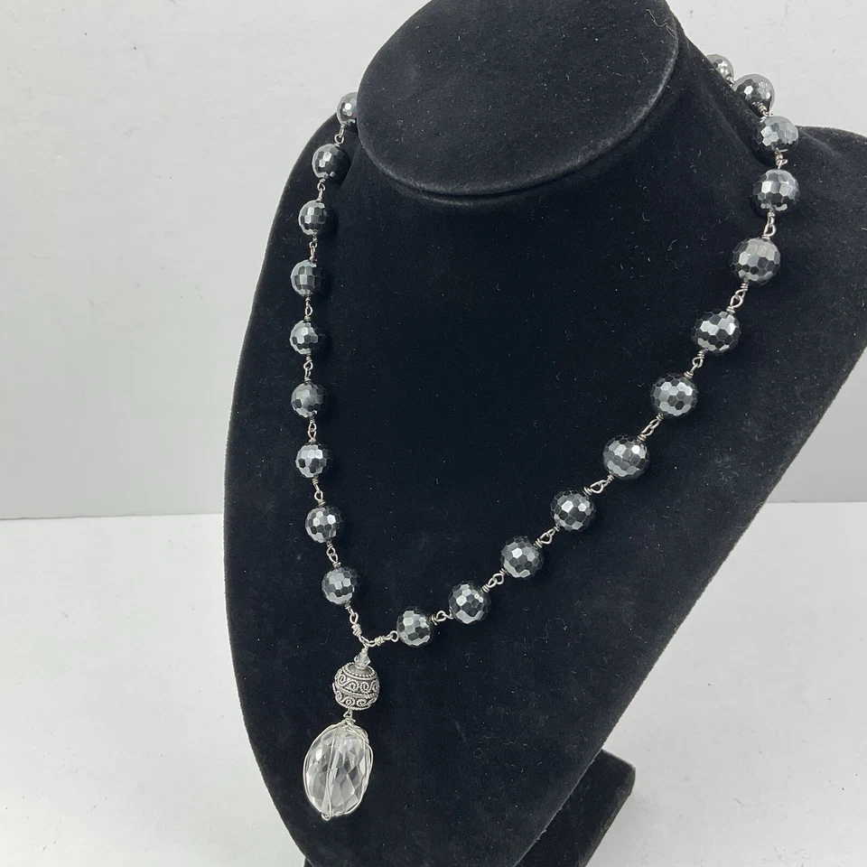 Joya Carroll Dorsey Walker Cristal Cuarzo Colgante Collar Hematita Esterlina Foto 4 de 4
