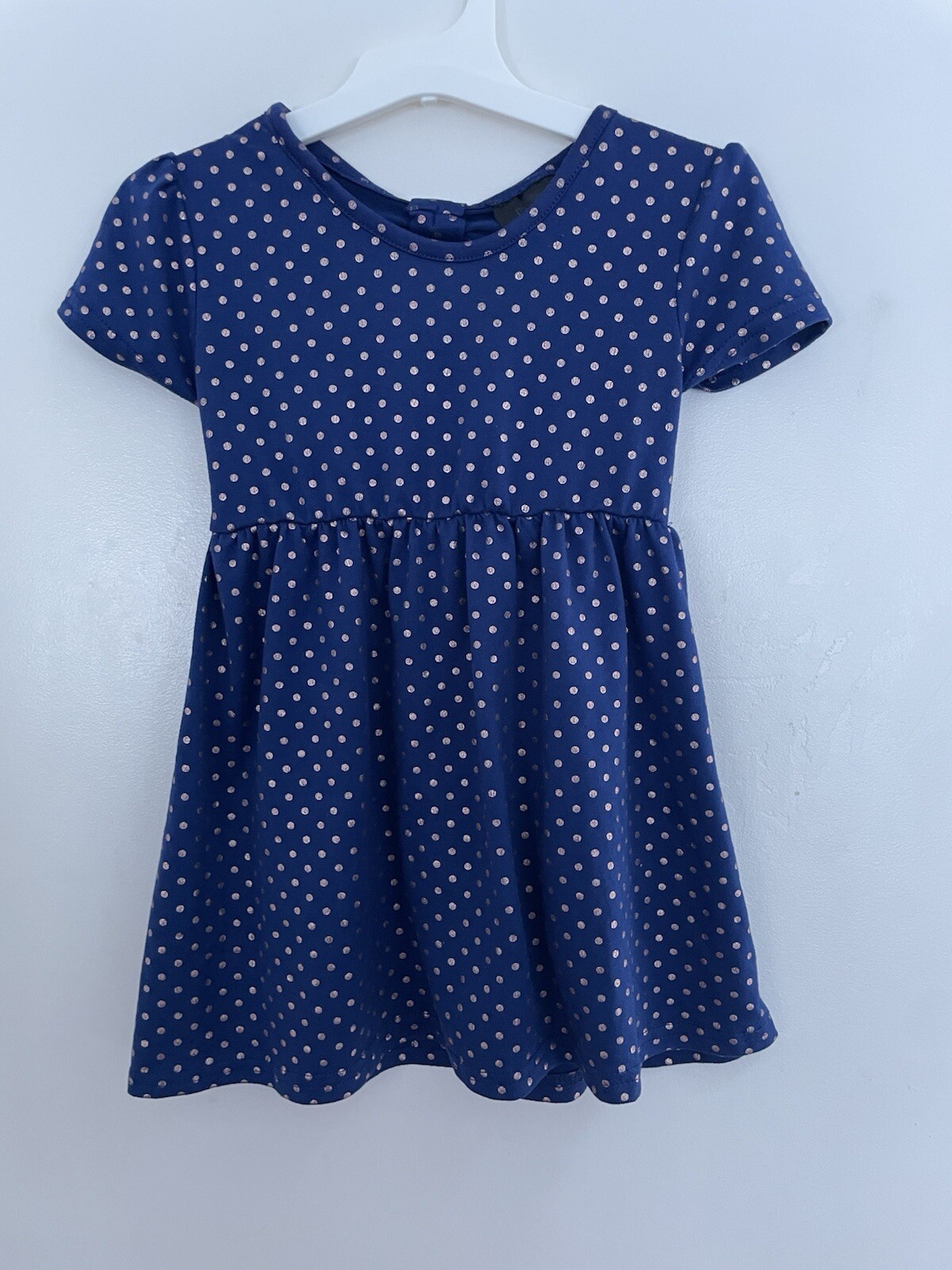 picapino Toddler Girls Small Polk Dot Cut Out Back Short Sleeve Dress Blue 3T