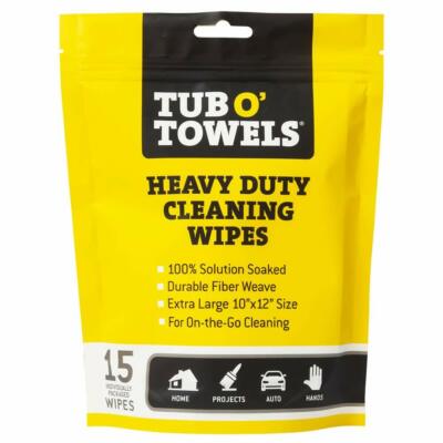 Tub O' Towels Heavy Duty Cleaning Wipes Multi Surface Wipes Indvidual 15 Count