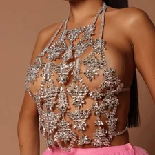 Women Chest Rhinestone Necklace Vest Bikini Luxury Body chain Sexy Clothes 08019