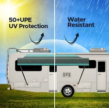 SunWave RV Awning Replacement Fabric 21' (Actual Width 20'2") Teal Green Stripe