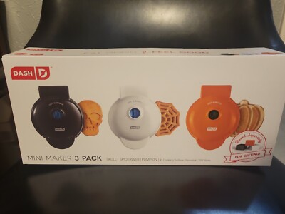NEW Dash Halloween Mini Waffle Maker Set of Pumpkin, Skull and Spider Web 
