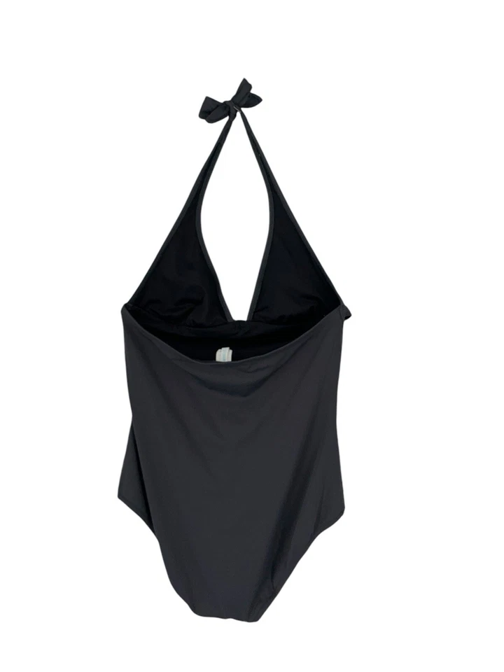 Traje de baño J Crew Halter de una pieza gris lazo delantero talla 14 Foto 2 de 4
