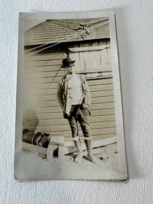 Vintage Photo Dapper Man Jacket Leather Boots Googles Hat Sexy Gent 1920s