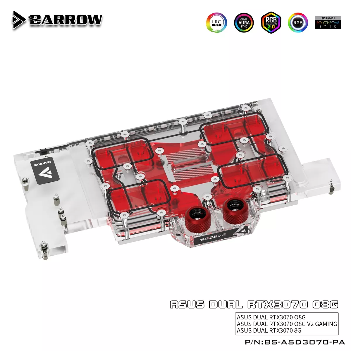 Barrow GPU Water Block for ASUS DUAL RTX 3070 O8G V2 Aurora GAMING