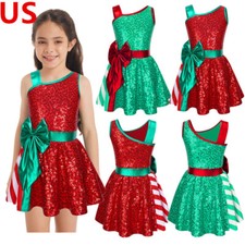 Kids Girls Xmas Festive Dress Outfit Holiday Santa Claus Fancy Costume