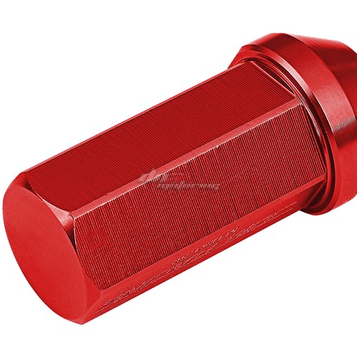 20PCS 50MM RED ALUMINUM 25MM OD M12X1.5 CONICAL CLOSED-END LUG NUTS+ADAPTER - Picture 3 of 5
