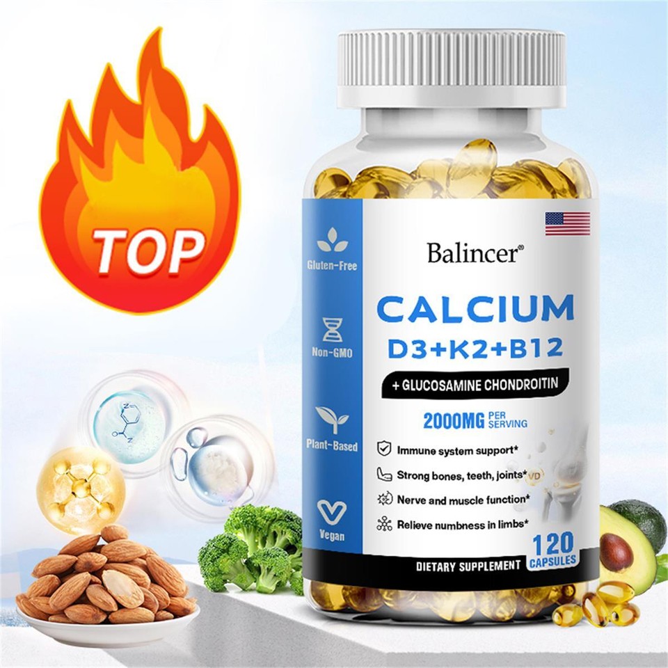 Calcium D3+K2+B12, - 2000 Mg, Supports Immune And Bone Health