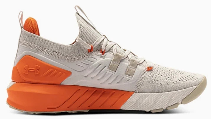 Men Size 9 Under Armour UA Project Rock 3 White Orange Sneakers Shoe 3023004-111