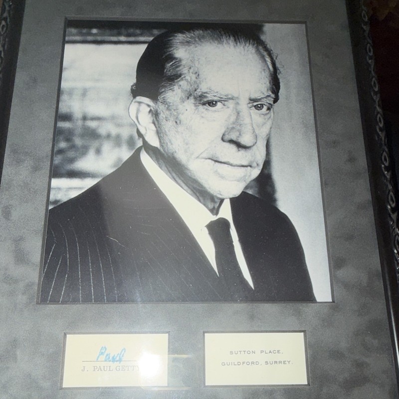 J. Paul Getty Signed Framed Photo Display w/ Plaque Sutton Place Guildford