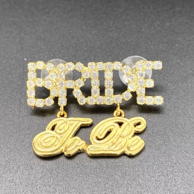 Bride To Be Rhinestone Brooch Pin   Gold Script Dangle   Bridal Shower