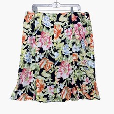 Talbots Skirt Womens 18 Floral Silk Black Pink Green 90s Girly ALine Lined Midi