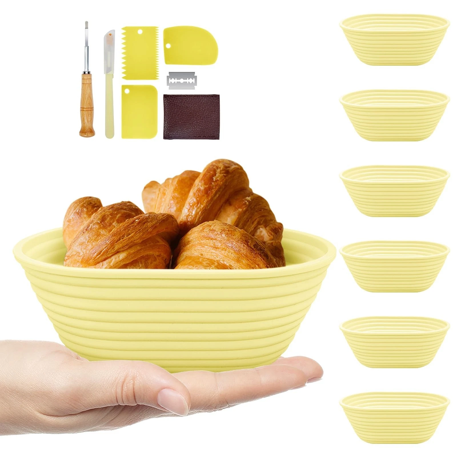 Silicone Banneton, Sourdough Bread Baskets (Set of 6, 6.5 Inch), Oval Proofin...