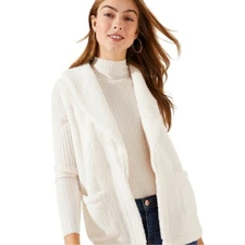 Loft Fuzzy Sherpa Shawl Collar Open Vest white sz XL