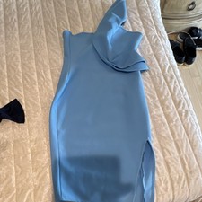 Fashion Nova Blue One Shoulder Ruffle Sheath Dress Knee Length Size L