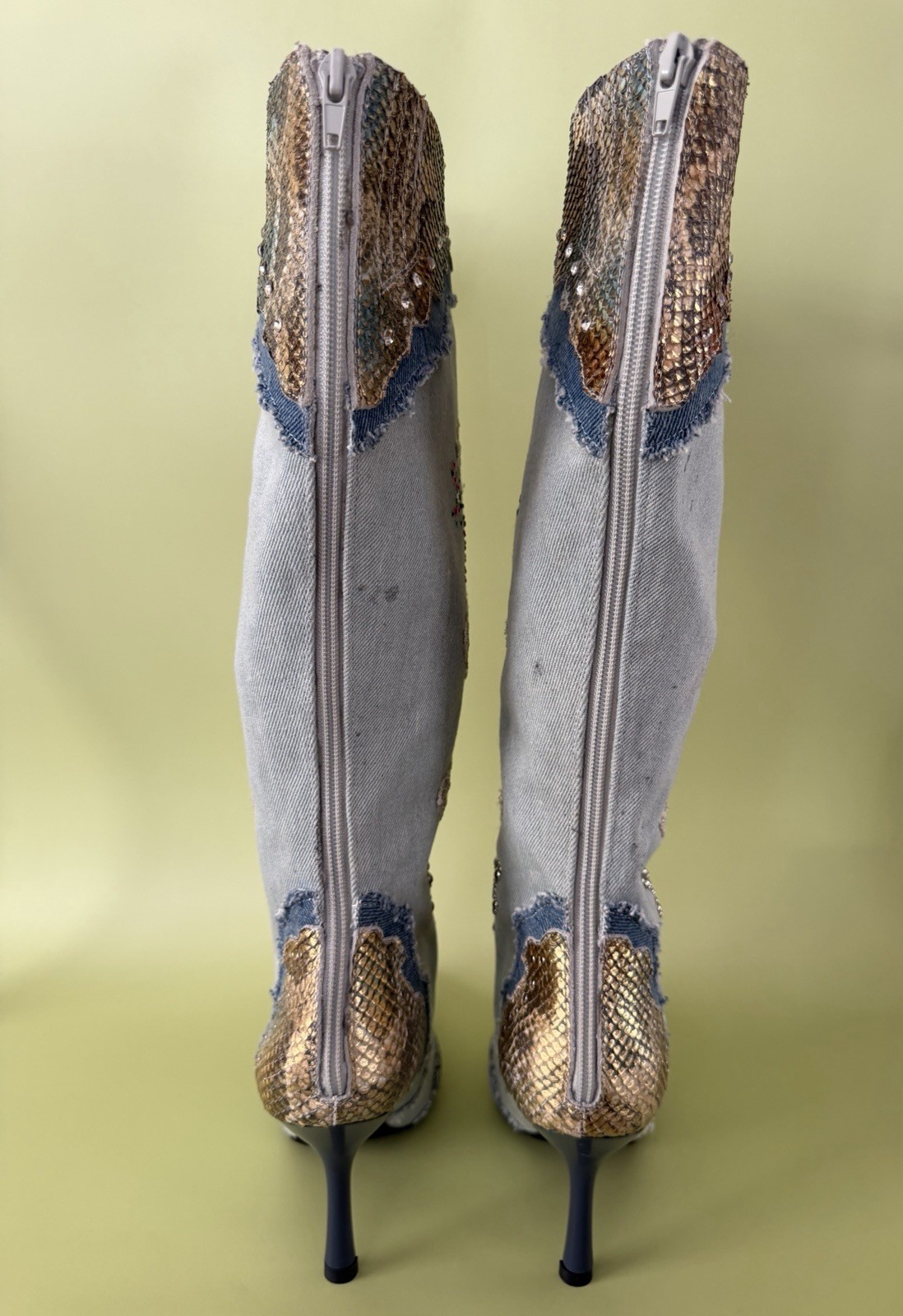 Jeffrey Campbell Python Denim Lace Embellished Kn… - image 5