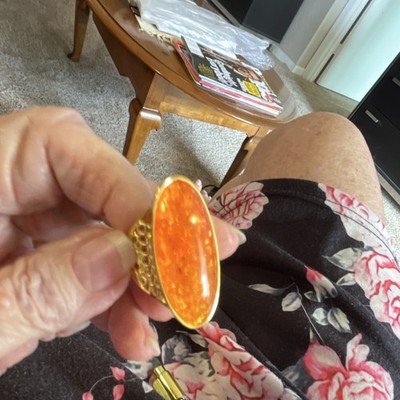 Gold Tone Oval Orange Cubic Zirconia Cocktail Ring Fashion Statement Size 9