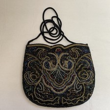 Vintage Carla Marchi Small Black Multicolor Beaded Evening Bag 7 X 8