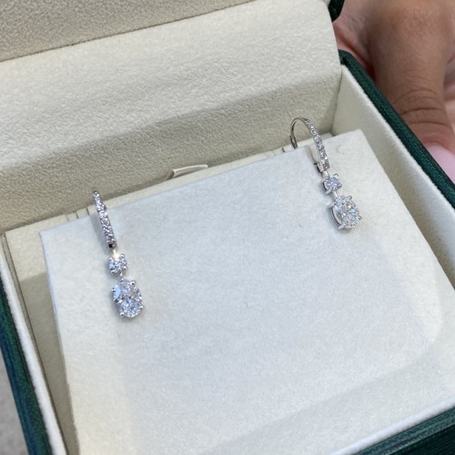 Diamond Earrings Oval & Round 1.93 Ct E-F VS1 Lab Created 14k White Gold - Picture 11 of 11