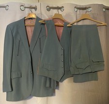 Vintage Lasso Western Wear Men  s 3-Piece Suit Jacket-Pants-Vest Blue