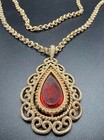 Vintage Gold Tone Layered Pendant Necklace Orange Glass Stone AVON GRANADA — photo 4