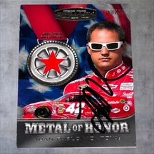 Juan Pablo Montoya 2011 PRESS PASS STEALTH signed RACE USED MATERIAL card 56/99