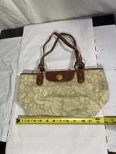 The Sak Straw Woven Tote Handbag Brown Faux Leather Trim Medium 